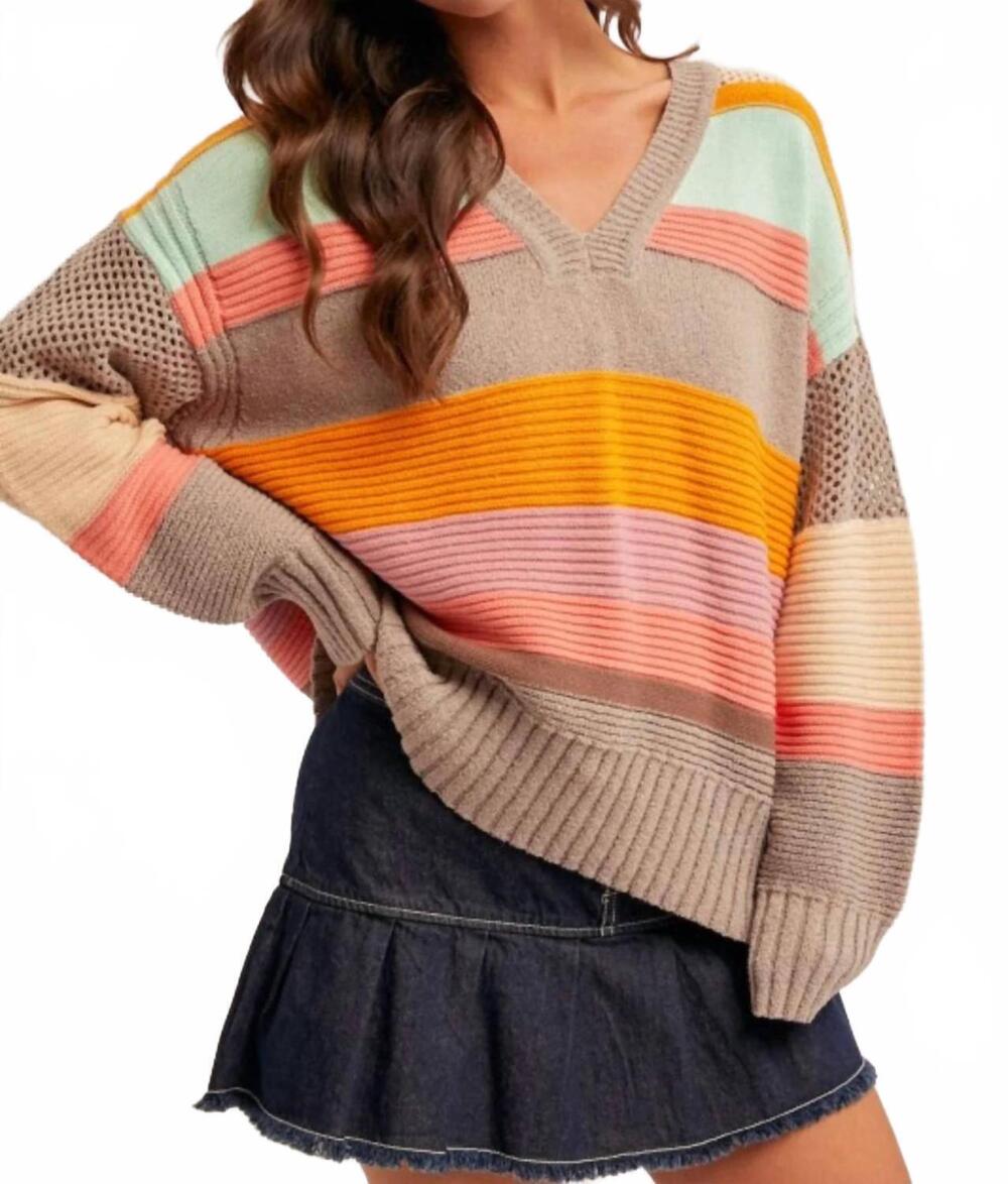 NEW HEM & THREAD colorblock relaxed crewneck sweater in beige